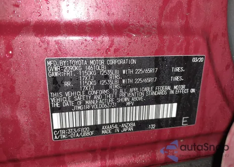 2020 Toyota Rav4 Le from USA, damaged, VIN JTMG1RFV0LD063731